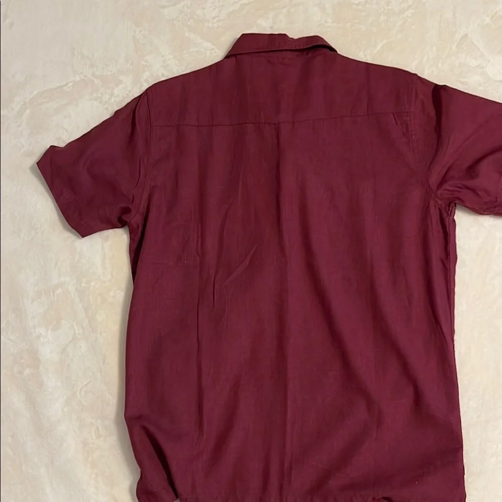 Seager Burgandy Casual Button Down Shirt with Camp Collar - Picture 7 of 7
